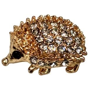 Small Porcupine Hedge Hog Gold Tone Rhinestone Pin Super Cute .5" Vtg Unsigned